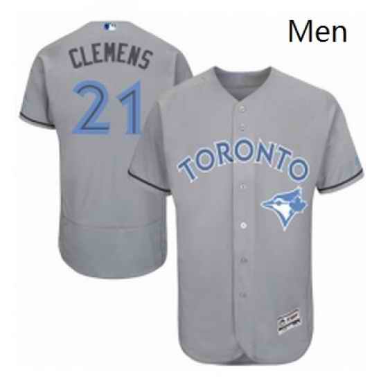 Mens Majestic Toronto Blue Jays 21 Roger Clemens Authentic Gray 2016 Fathers Day Fashion Flex Base MLB Jersey